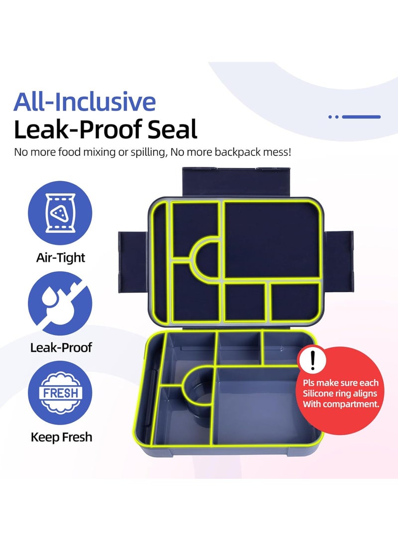 لياوسيسي صندوق غداء بينتو، بسعة 1330 مل مقاوم للتسرب للبالغين والأطفال، قابل لإعادة الاستخدام، مناسب للفريزر وغسالة الصحون، حاوية تخزين طعام بستة أقسام مع مجموعة أدوات المائدة، خالي من BPA، صندوق وجبات خفيفة للمكتب وآمن للاستخدام في الميكروويف - Image 4