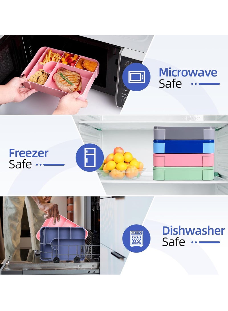 لياوسيسي صندوق غداء بينتو، بسعة 1330 مل مقاوم للتسرب للبالغين والأطفال، قابل لإعادة الاستخدام، مناسب للفريزر وغسالة الصحون، حاوية تخزين طعام بستة أقسام مع مجموعة أدوات المائدة، خالي من BPA، صندوق وجبات خفيفة للمكتب وآمن للاستخدام في الميكروويف - Image 5