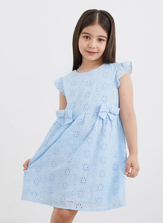 ستايلي Styli Cotton Schiffli Dress with Front Bow