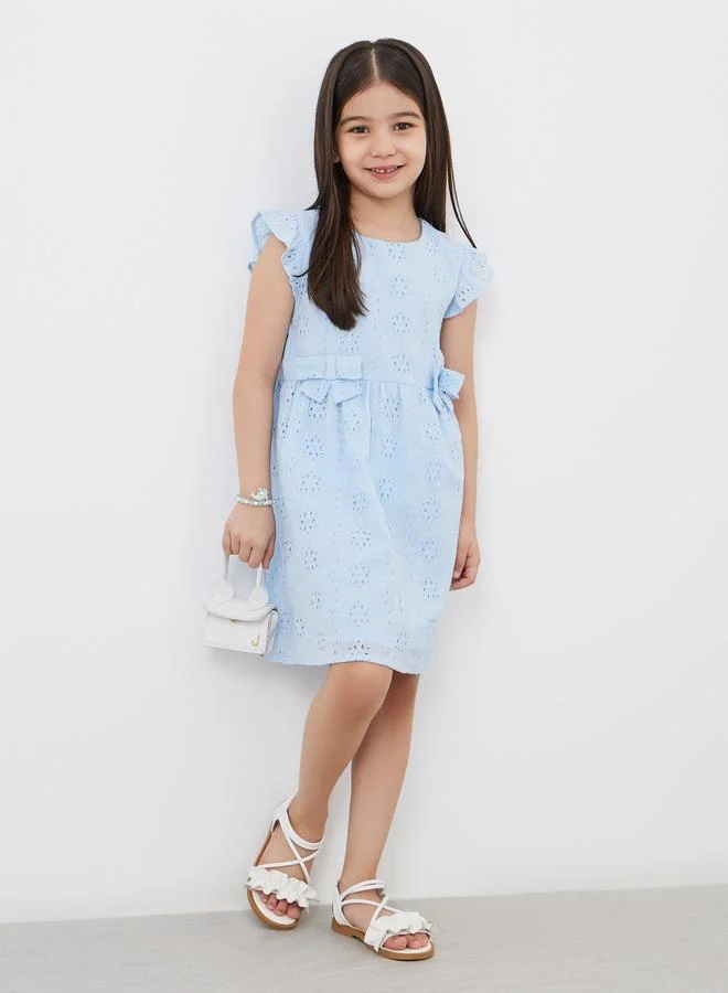 ستايلي Styli Cotton Schiffli Dress with Front Bow
