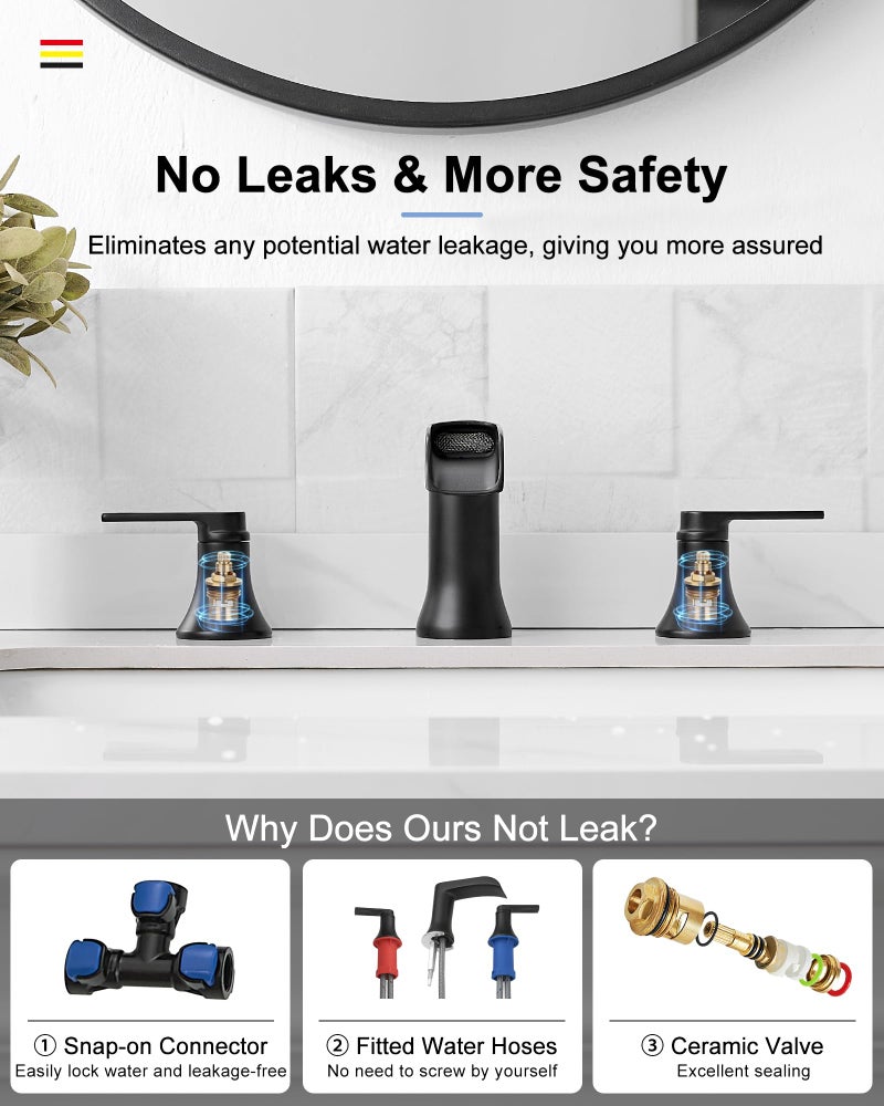 Hoigy Waterfall Bathroom Sink Faucet  Brass Black Bathroom Faucet  4-8 Inch 2 Handles Widespread Bathroom Faucets For Sink 3 Hole Vanity Lavatory Farmhouse Rv With Pop Up Drain And Supply Hose - Image 4
