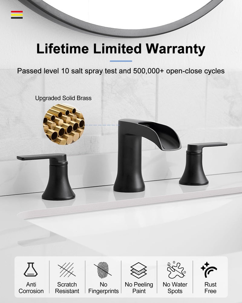 Hoigy Waterfall Bathroom Sink Faucet  Brass Black Bathroom Faucet  4-8 Inch 2 Handles Widespread Bathroom Faucets For Sink 3 Hole Vanity Lavatory Farmhouse Rv With Pop Up Drain And Supply Hose - Image 5