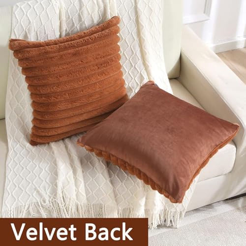 AEROHAVEN™ Premium Faux Rabbit Fur Plush Luxury Soft Fluffy Striped Decorative Throw Pillow/Cushion Covers for Sofa, Couch, Living Room - CC283 - (2, Brown, 16 x 16 Inch) - Image 2