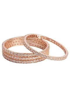 Set of 4 White Rose Gold-Plated AD Studded Bangles by Just Peachy, Elegant & Sparkling Design, Perfect for Any Occasion, Durable & Stylish | Ideal Gift for Her