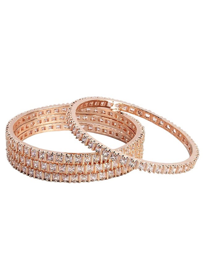 Just Peachy - Set of 4 White Rose Gold-Plated AD Studded Bangles by Just Peachy, Elegant & Sparkling Design, Perfect for Any Occasion, Durable & Stylish | Ideal Gift for Her - Image 1