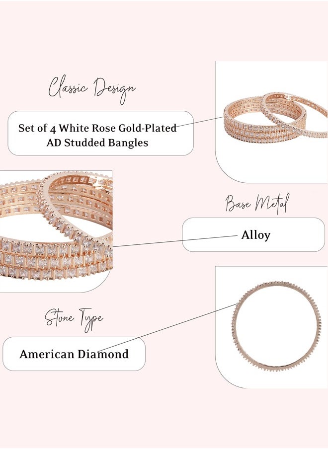 Just Peachy - Set of 4 White Rose Gold-Plated AD Studded Bangles by Just Peachy, Elegant & Sparkling Design, Perfect for Any Occasion, Durable & Stylish | Ideal Gift for Her - Image 1