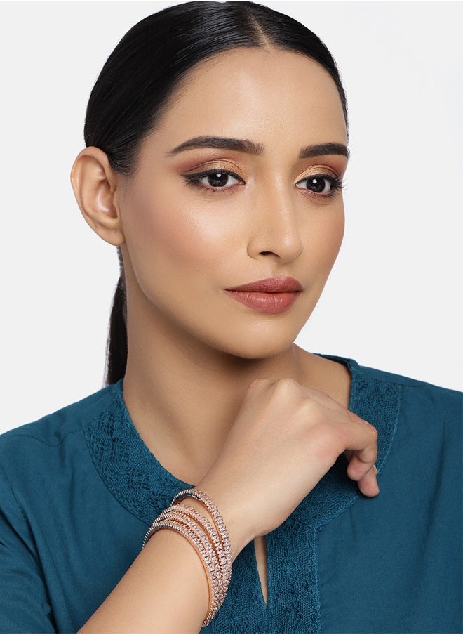 Just Peachy - Set of 4 White Rose Gold-Plated AD Studded Bangles by Just Peachy, Elegant & Sparkling Design, Perfect for Any Occasion, Durable & Stylish | Ideal Gift for Her - Image 1