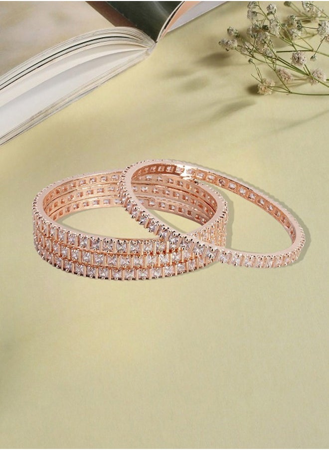 Just Peachy - Set of 4 White Rose Gold-Plated AD Studded Bangles by Just Peachy, Elegant & Sparkling Design, Perfect for Any Occasion, Durable & Stylish | Ideal Gift for Her - Image 1
