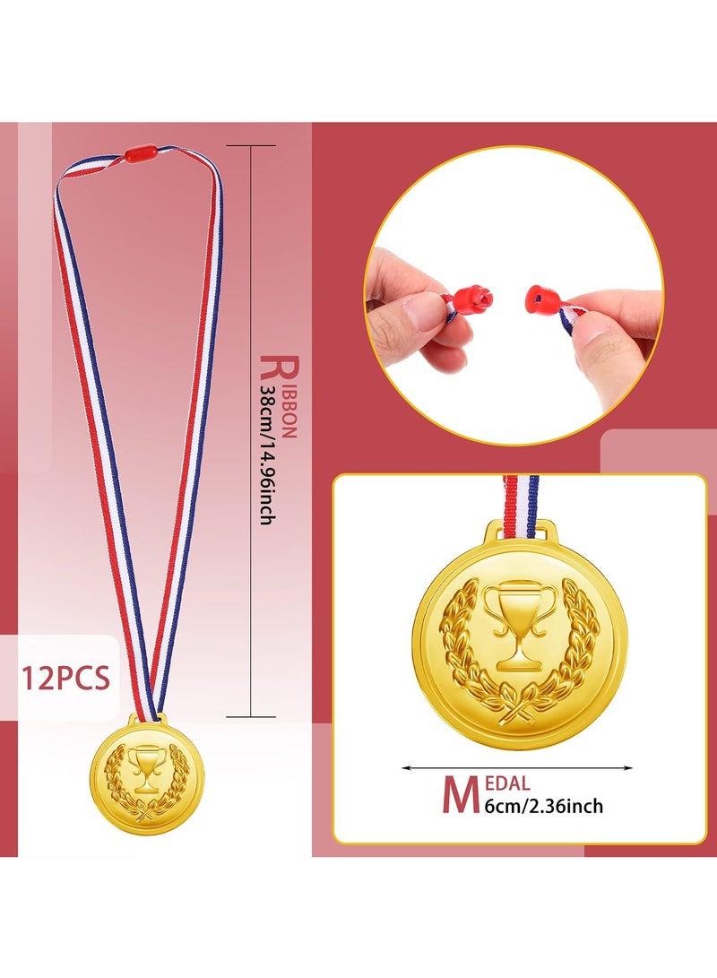 SOLARAE 12 Pieces Gold Silver Bronze Plastic Medals Winner Award Olympic Style Metal Awards and 3 Inflatable Torch Inflates for Competition Gymnastic Birthday Party Favors - Image 3