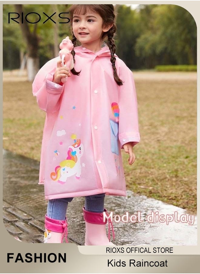 RIOXS - Kids Boys Girls Toddler Raincoat With School Bag Cove, Long Cartoon Rainwear, Rain Ponchos With Hoods, Rain Jacket Cape Reusable For Outdoor Climbing Cycling Hiking Camping - Image 1