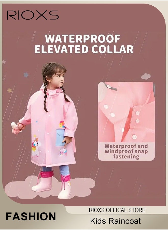 RIOXS - Kids Boys Girls Toddler Raincoat With School Bag Cove, Long Cartoon Rainwear, Rain Ponchos With Hoods, Rain Jacket Cape Reusable For Outdoor Climbing Cycling Hiking Camping - Image 1