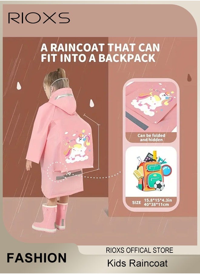 RIOXS - Kids Boys Girls Toddler Raincoat With School Bag Cove, Long Cartoon Rainwear, Rain Ponchos With Hoods, Rain Jacket Cape Reusable For Outdoor Climbing Cycling Hiking Camping - Image 1