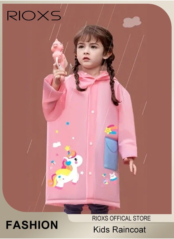 RIOXS - Kids Boys Girls Toddler Raincoat With School Bag Cove, Long Cartoon Rainwear, Rain Ponchos With Hoods, Rain Jacket Cape Reusable For Outdoor Climbing Cycling Hiking Camping - Image 1