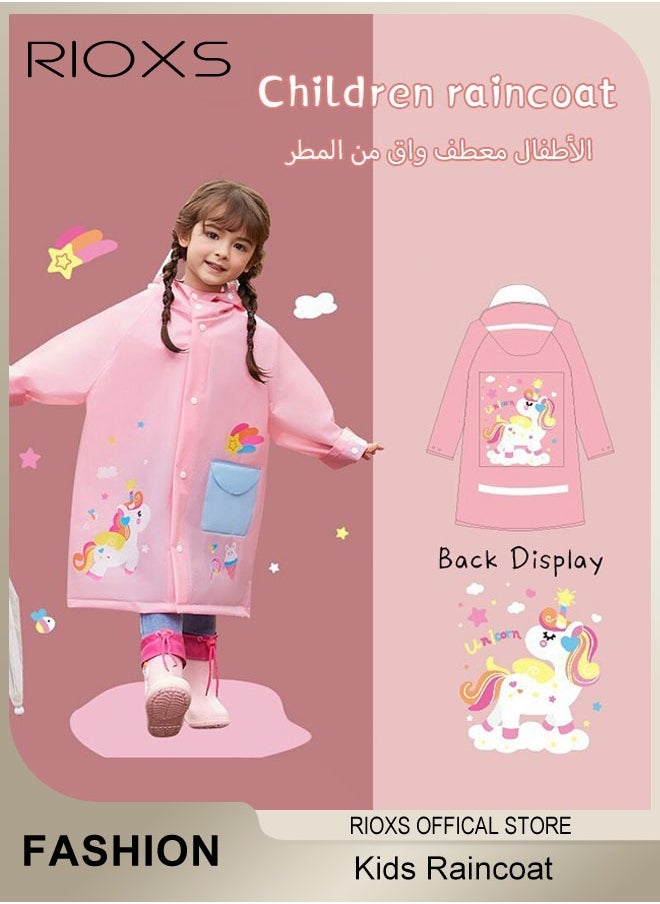 RIOXS - Kids Boys Girls Toddler Raincoat With School Bag Cove, Long Cartoon Rainwear, Rain Ponchos With Hoods, Rain Jacket Cape Reusable For Outdoor Climbing Cycling Hiking Camping - Image 1