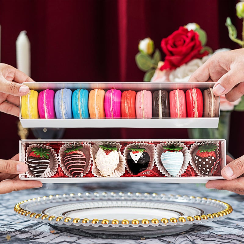 JCXGRVC 24pcs 12x2.2x2 Inch Minimalist Rectangular Bakery Boxes for Chocolate Covered Strawberries ,Macaron, Truffle,Cocoa Bombs ,Cookies,Chocolate Covered Oreos,Mini Cupcakes,Cake Balls &Party Favorite Boxes - Image 3