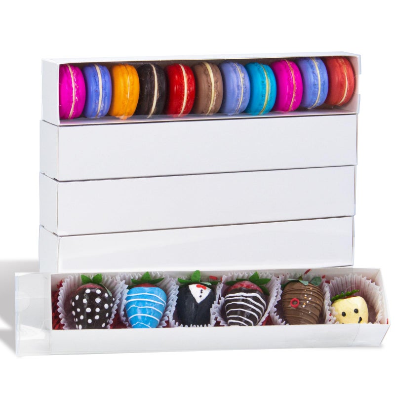 JCXGRVC 24pcs 12x2.2x2 Inch Minimalist Rectangular Bakery Boxes for Chocolate Covered Strawberries ,Macaron, Truffle,Cocoa Bombs ,Cookies,Chocolate Covered Oreos,Mini Cupcakes,Cake Balls &Party Favorite Boxes - Image 1