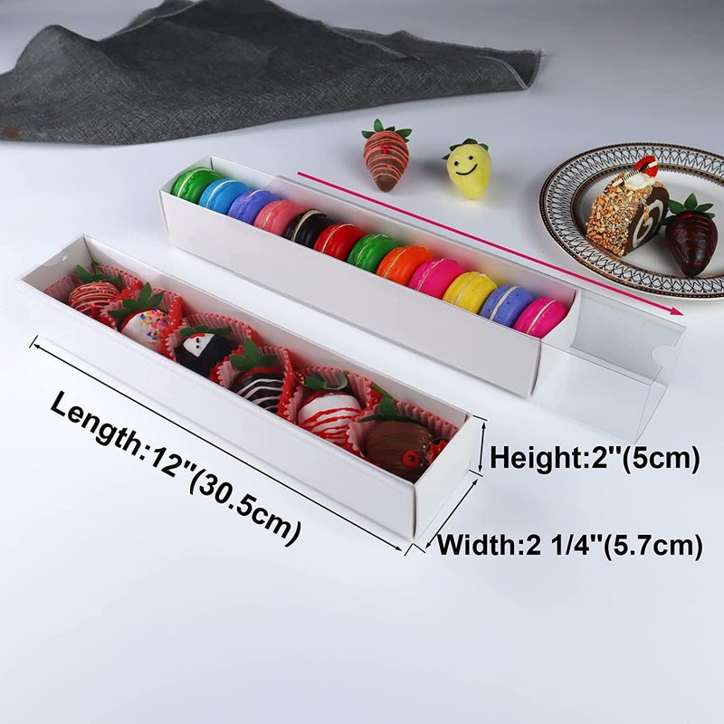 JCXGRVC 24pcs 12x2.2x2 Inch Minimalist Rectangular Bakery Boxes for Chocolate Covered Strawberries ,Macaron, Truffle,Cocoa Bombs ,Cookies,Chocolate Covered Oreos,Mini Cupcakes,Cake Balls &Party Favorite Boxes - Image 2