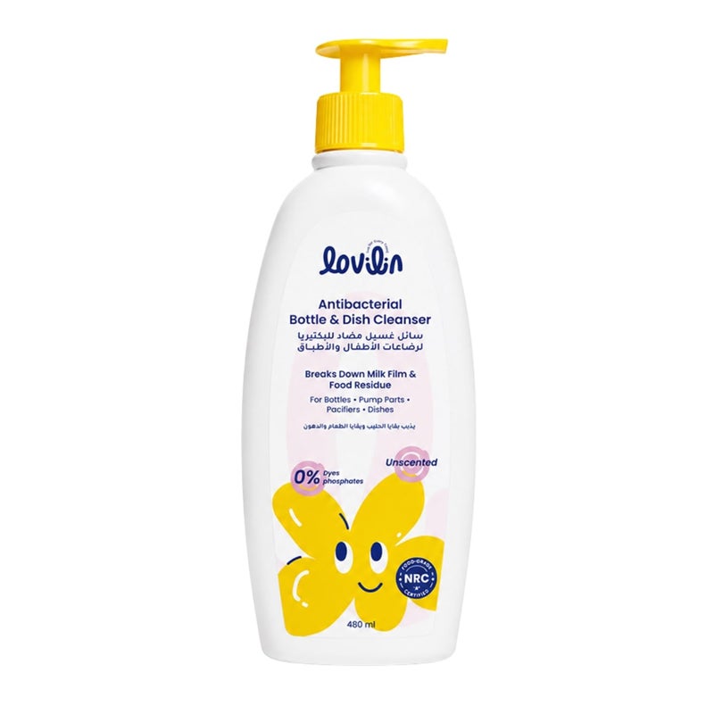 Lovilin Kids Antibacterial Bottle & Dish Cleanser 480 ml | Unscented | Antibacterial No Added Dyes No Phosphates | Designed specifically for baby - Image 1