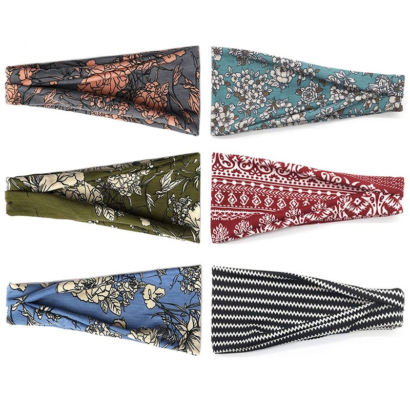 YONUF Boho Headbands For Women Fashion Wide Headband Yoga Workout Head Bands Hair Accessories Band 6 Pack - Image 2