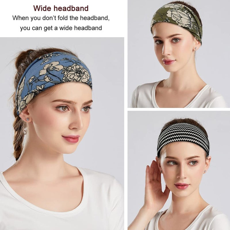 YONUF Boho Headbands For Women Fashion Wide Headband Yoga Workout Head Bands Hair Accessories Band 6 Pack - Image 5