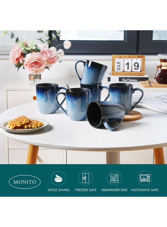 MONITO مجموعة أكواب قهوة MONITO سعة 14 أونصة، مجموعة أكواب سيراميك كبيرة حديثة مع مقبض للشاي/لاتيه/حليب/كاكاو، أكواب شاي مضحكة للمكتب والمنزل، هدايا خطوبة...  - Image 3