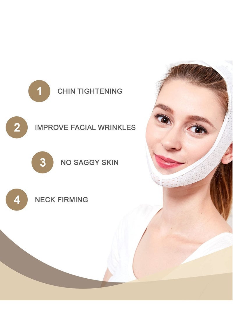 Face Lifting Mask with Double Chin Reducer Strap - Slimming and Tightening Bandage for a Youthful, Wrinkle-Free Appearance - Reusable and Washable White - Image 4