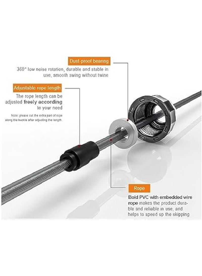 CAZADORA Speed Jump Rope – Premium PVC Speed Rope for Adults & Kids | Ideal for Speed Training, HIIT, Aerobics, CrossFit, Boxing, MMA, Endurance & Cardio Workouts | Tangle-Free, Adjustable Length, Smooth Ball Bearings for Rapid Rotation, 6-inch Memory Foam Ergonomic Handles for Superior Grip & Comfort, Lightweight Portable Design, Travel-Friendly, Quick-Adjust System, Durable PVC Cable, Professional-Grade Gym Equipment for Home & Studio Use in Saudi Arabia & GCC Markets – Black | Perfect for speed drills, double-unders, agility training and calorie-burning routines. Optimized for Noon KSA shoppers: lightweight 140g, compact 16cm x 10cm x 3cm, adjustable for all heights, anti-slip memory foam handles, durable PVC cable, maintenance-free ball bearings. Ideal gift for athletes, students and fitness enthusiasts. - Image 5
