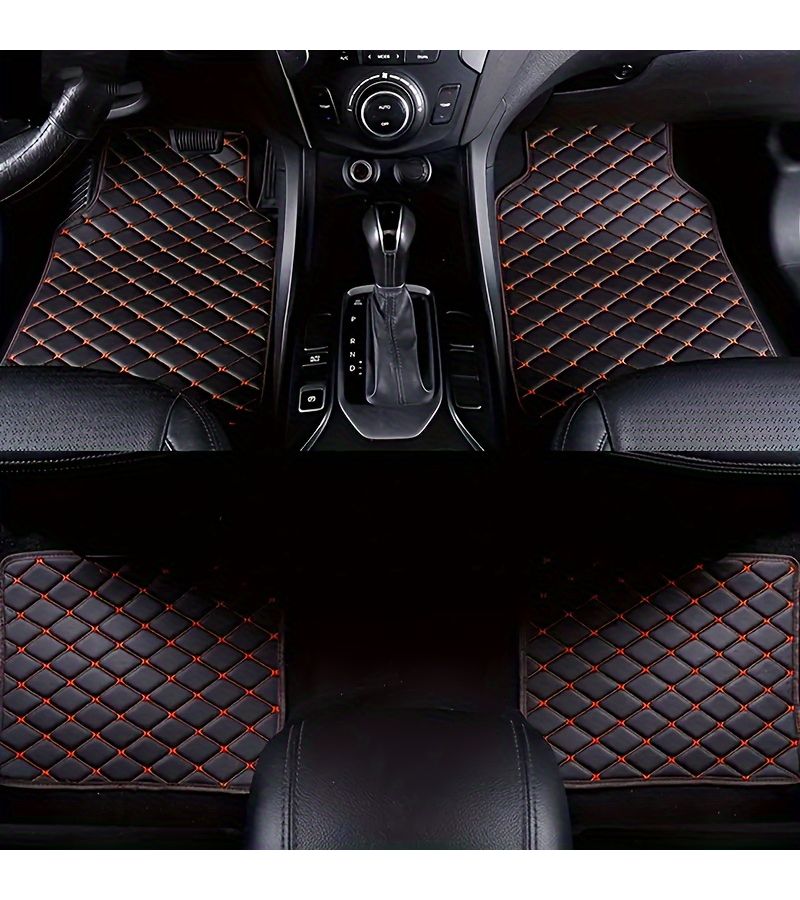 Black PU Leather Car Floor Mats 4pcs Set Slip Resistant Wearproof For Most Cars - Image 4
