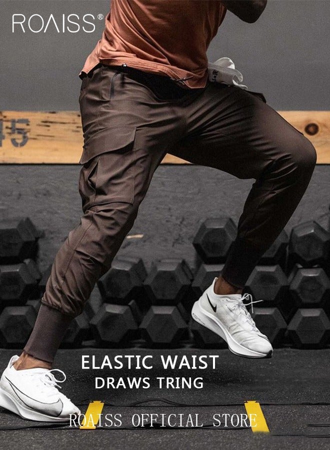 roaiss Workout Pans for Men Casual Trend Running Fitness Youth Sweatpants Solid Pants Men's Summer Men's Pants Men's Jogger Pants Athletic Track Pants with Zipper Pockets Quick-drying Leggings Thin Sports Pants  - Image 1