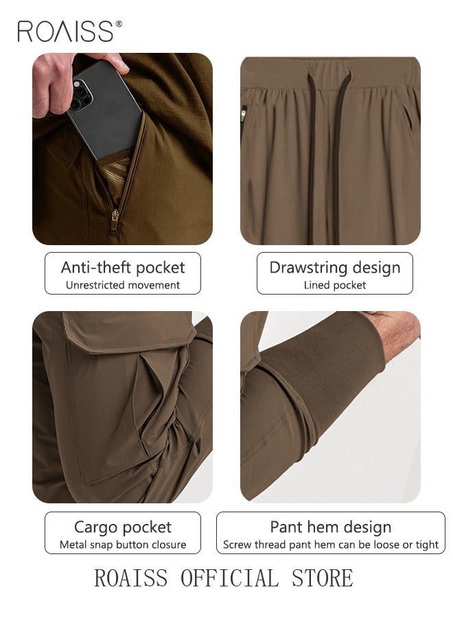 roaiss Workout Pans for Men Casual Trend Running Fitness Youth Sweatpants Solid Pants Men's Summer Men's Pants Men's Jogger Pants Athletic Track Pants with Zipper Pockets Quick-drying Leggings Thin Sports Pants  - Image 5