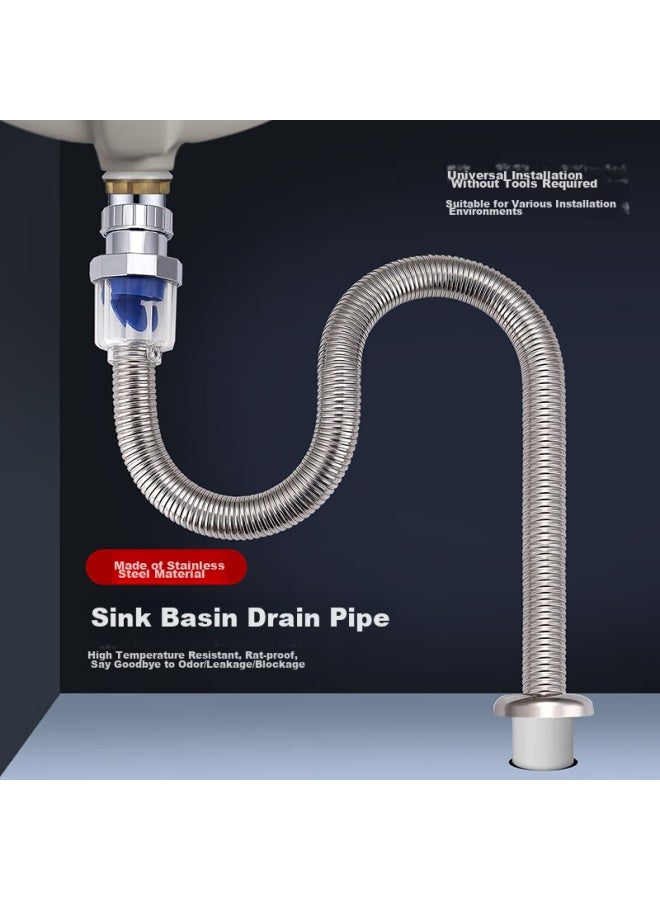 Larsd Sink Drain Pipe, Washbasin Anti-odor Drain Pipe, Stainless Steel Anti-odor Drainage Pipe, Flexible Drain Pipe Ld356 - Image 1