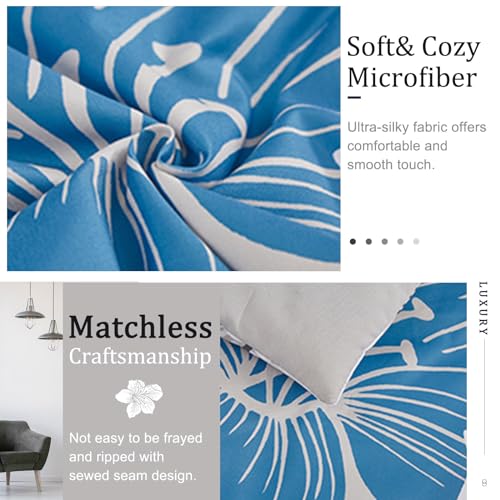 Menghomeus Floral Comforter Set Queen 3 Piece Blue Floral Pattern Printed on Grey Soft Microfiber Bedding Set Lightweight Bed Comforter Set for All Season (1 Comforter, 2 Pillowcases) - Image 4