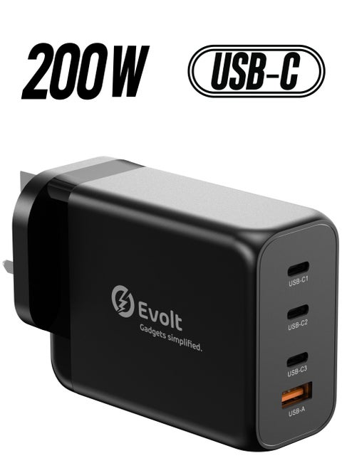 TC-400 200W Fast Wall Charger With 3 PD Type-C Outputs And 1 USB-A QC 3.0 Output And GaN Protection