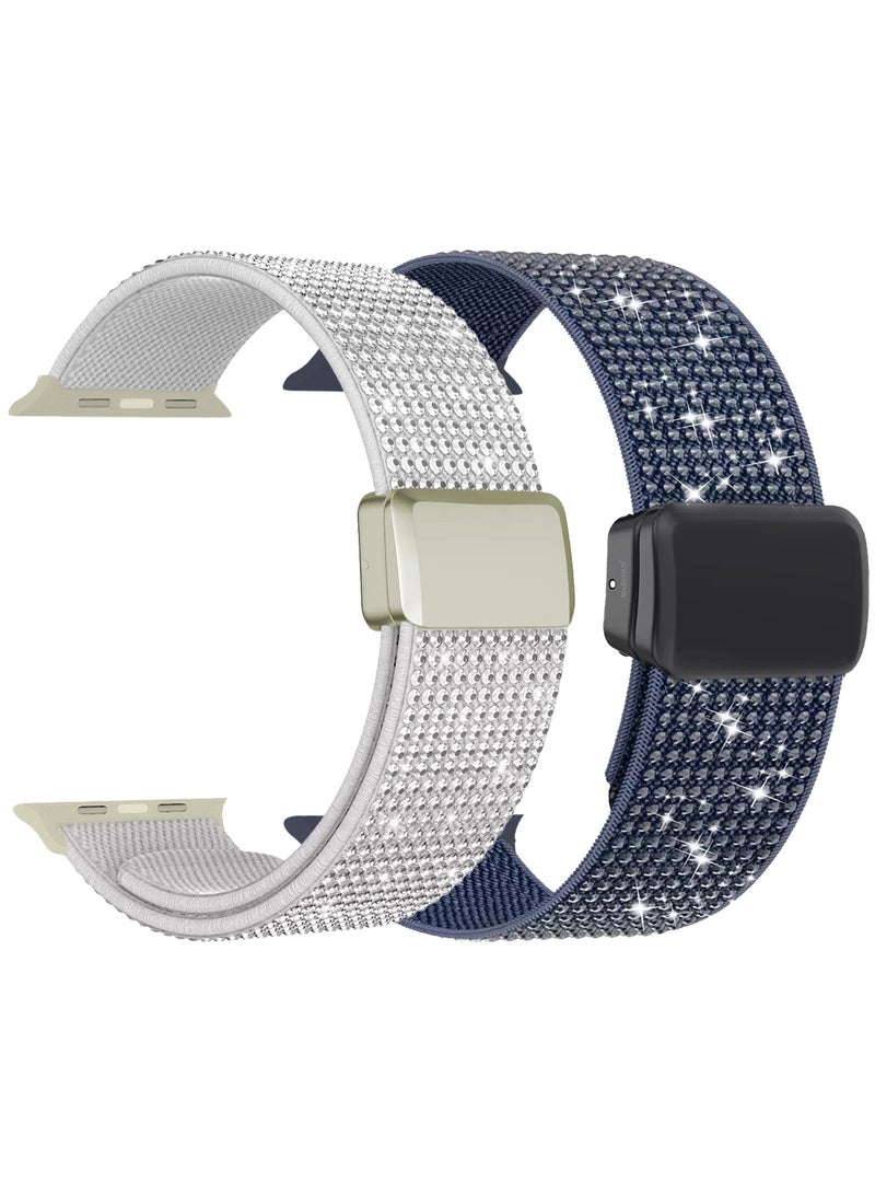 CATANES 2Packs 38mm 40mm 41mm 42mm(Series 10) Elastic Band for Apple Watch Series 1-9, SE & Ultra - Rhinestone Sparkle Watch Band - Image 1