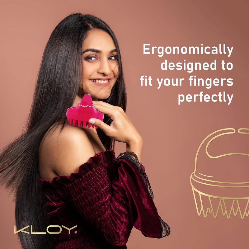 KLOY Hair Scalp Massager Shampoo Brush With Soft Silicone Bristles- Red - Image 3