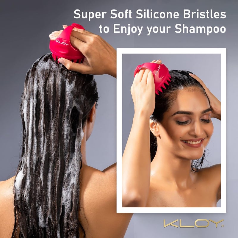 KLOY Hair Scalp Massager Shampoo Brush With Soft Silicone Bristles- Red - Image 4