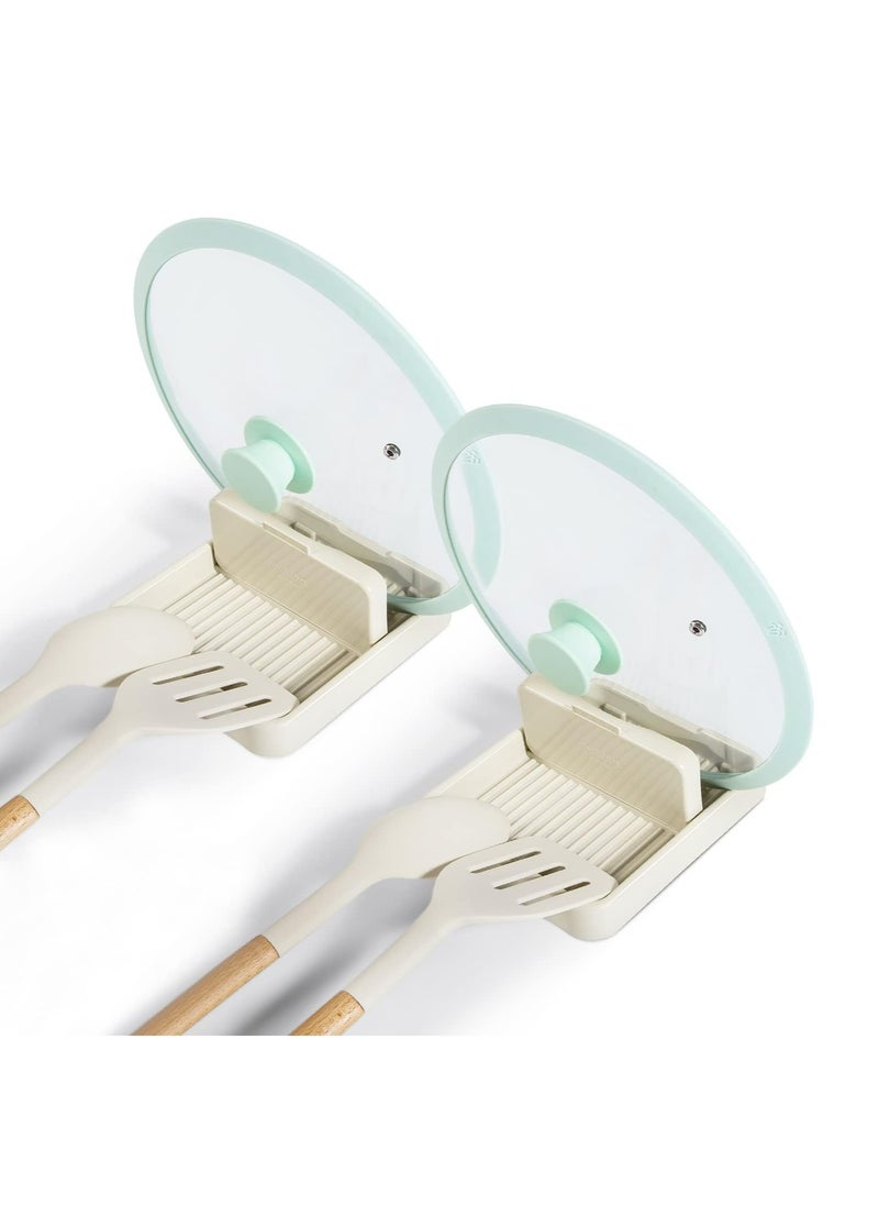 Oasisgalore 2 Pack Spoon Rest with Pot Lid Holder，Spoon Ladle Holder for Kitchen Counter  - Image 1