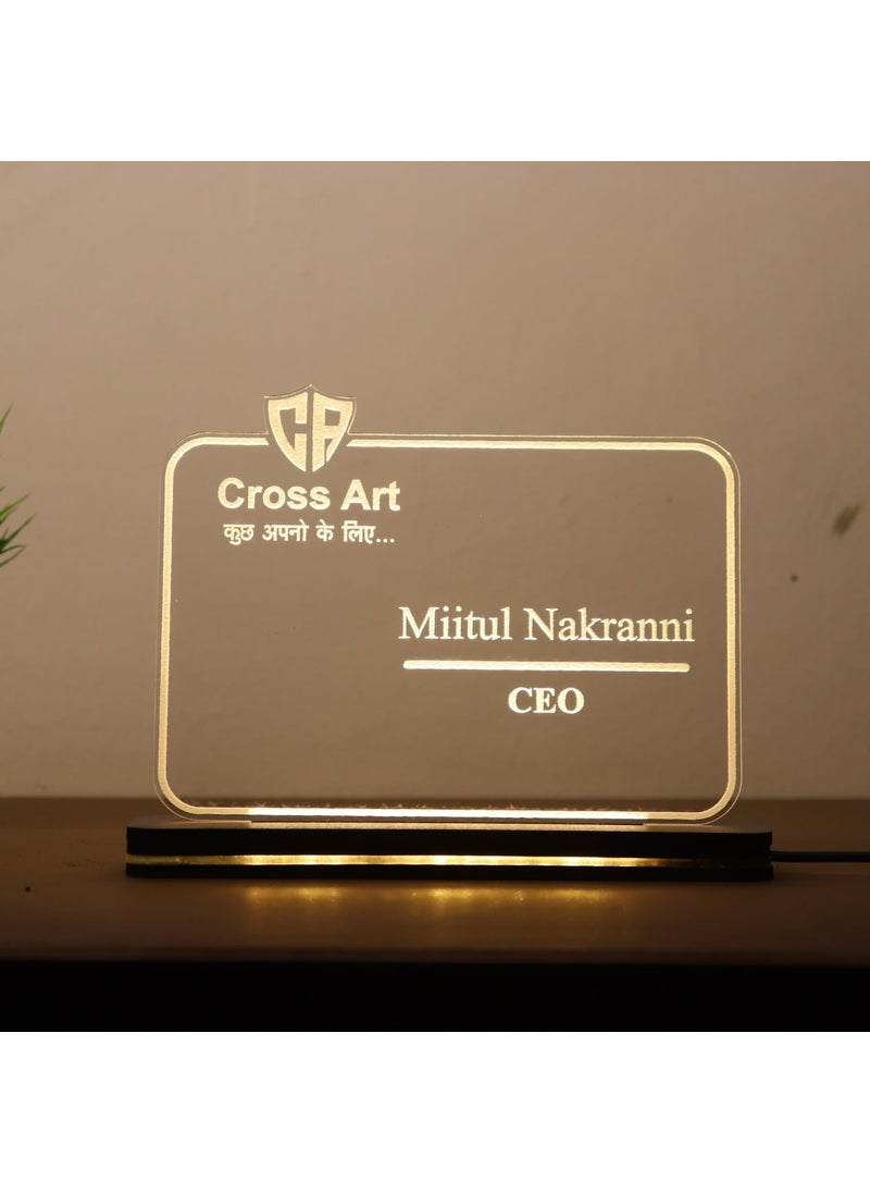 TEAKWOOD Custom Acrylic Laser Engraved Name Plate Table Sign Stand for Doctor Teacher Advocate Medical Professional Office Desk Promotion Gift 6 x 8 inch Warm White  - Image 1