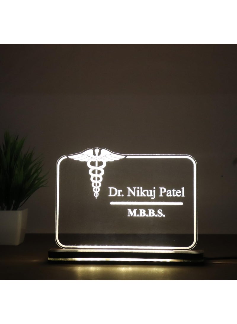 TEAKWOOD Custom Acrylic Laser Engraved Name Plate Table Sign Stand for Doctor Teacher Advocate Medical Professional Office Desk Promotion Gift 6 x 8 inch Warm White  - Image 2