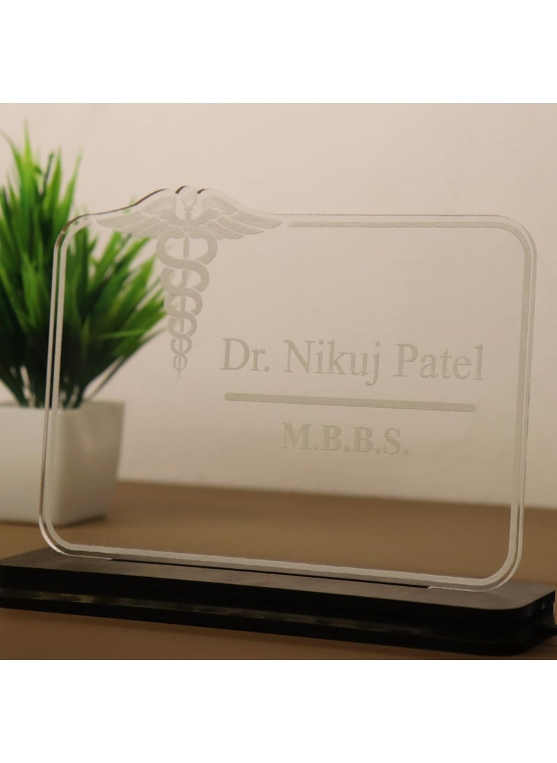 TEAKWOOD Custom Acrylic Laser Engraved Name Plate Table Sign Stand for Doctor Teacher Advocate Medical Professional Office Desk Promotion Gift 6 x 8 inch Warm White  - Image 5
