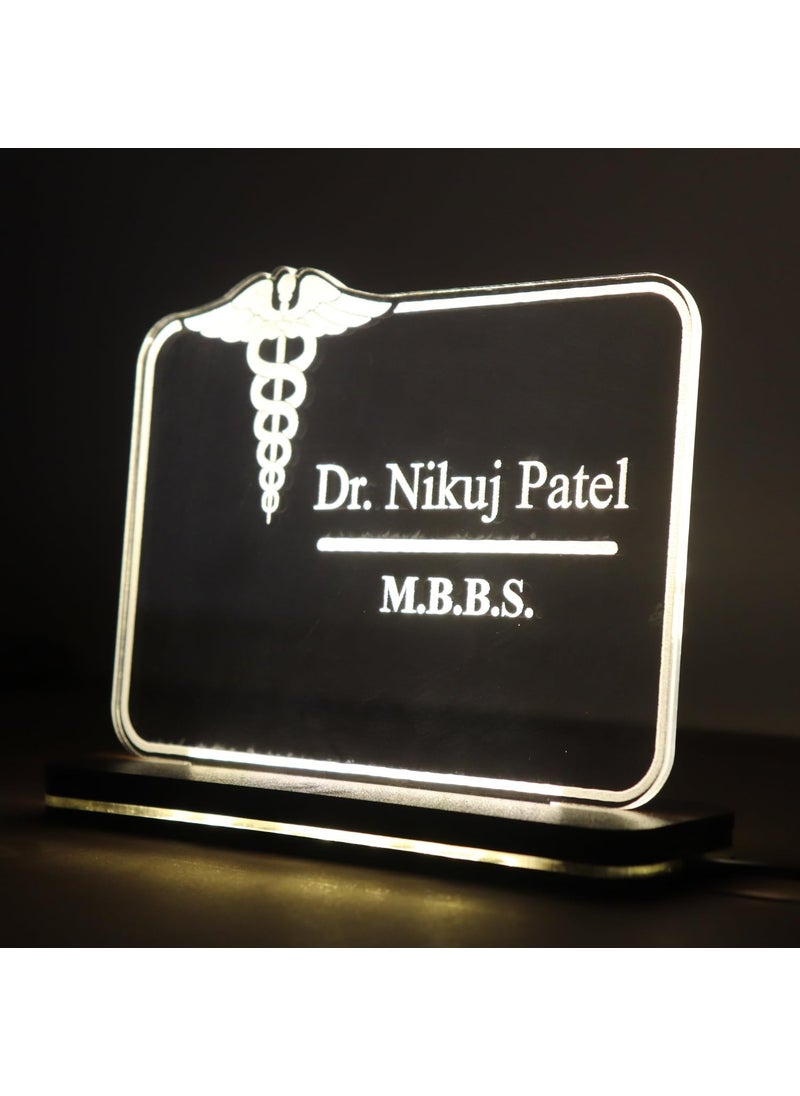 TEAKWOOD Custom Acrylic Laser Engraved Name Plate Table Sign Stand for Doctor Teacher Advocate Medical Professional Office Desk Promotion Gift 6 x 8 inch Warm White  - Image 3