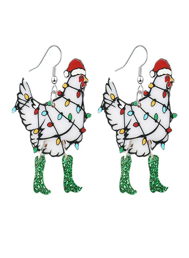 RLHRNDE Christmas Earrings for Women Girls Cute Acrylic Christmas Rooster Chicken Farm Boots Cat Santa Claus Light Drop Dangle Earrings Xmas Holiday Jewelry Accessories (White Rooster) - Image 1