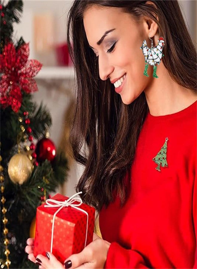 RLHRNDE Christmas Earrings for Women Girls Cute Acrylic Christmas Rooster Chicken Farm Boots Cat Santa Claus Light Drop Dangle Earrings Xmas Holiday Jewelry Accessories (White Rooster) - Image 3