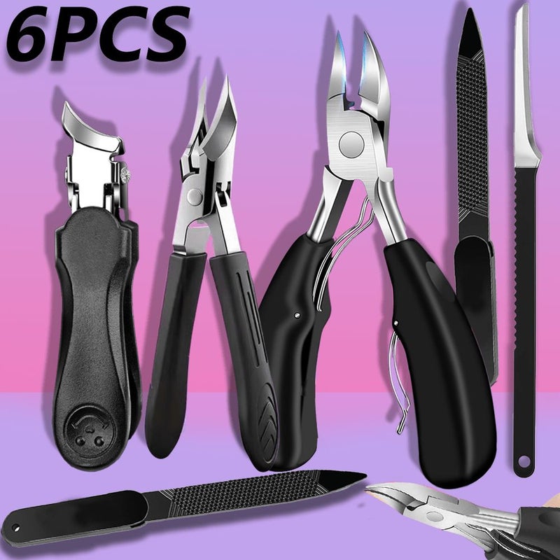 6pcs Professional Stainless Steel Nail Clipper Set Heavy Duty Foot Care Kit For Elderly Home Use And Nail Salon - Image 1