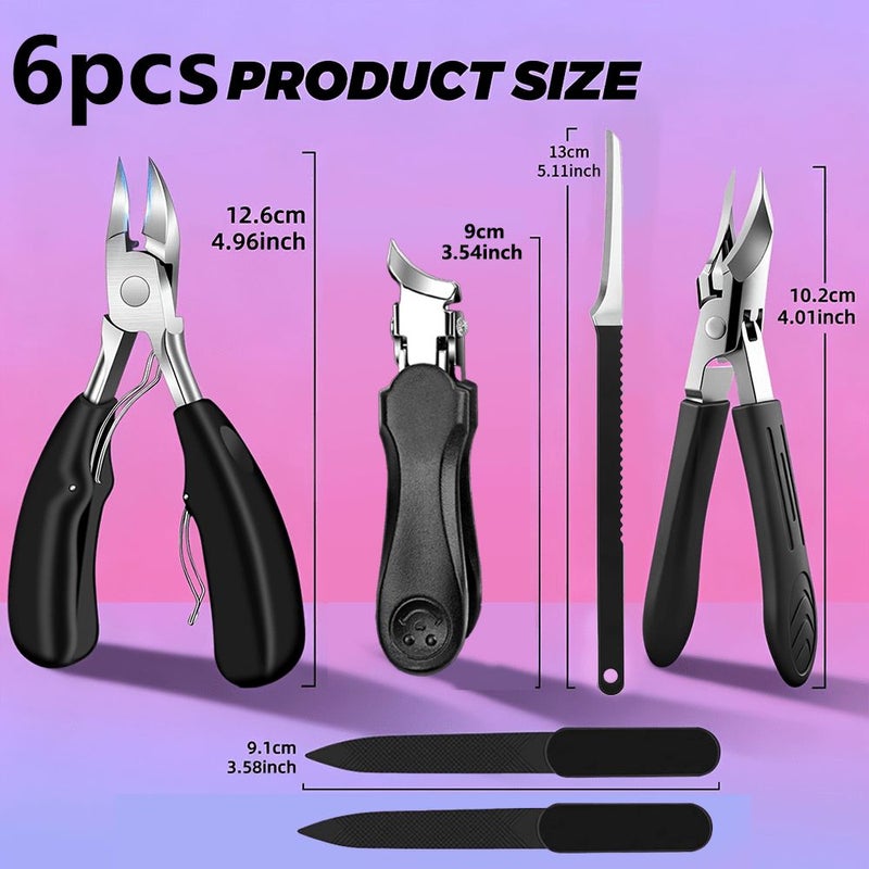 6pcs Professional Stainless Steel Nail Clipper Set Heavy Duty Foot Care Kit For Elderly Home Use And Nail Salon - Image 3