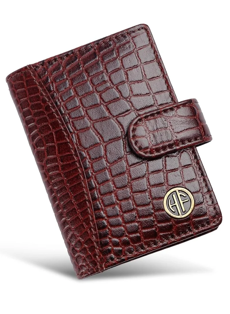 HAMMONDS FLYCATCHER Leather Card Holder for Men and Women - RFID Protected Card Wallet with 18 Card Slots - Gift for Men & Women - Croc Redwood | CC602_CR_LNBR | FWL2