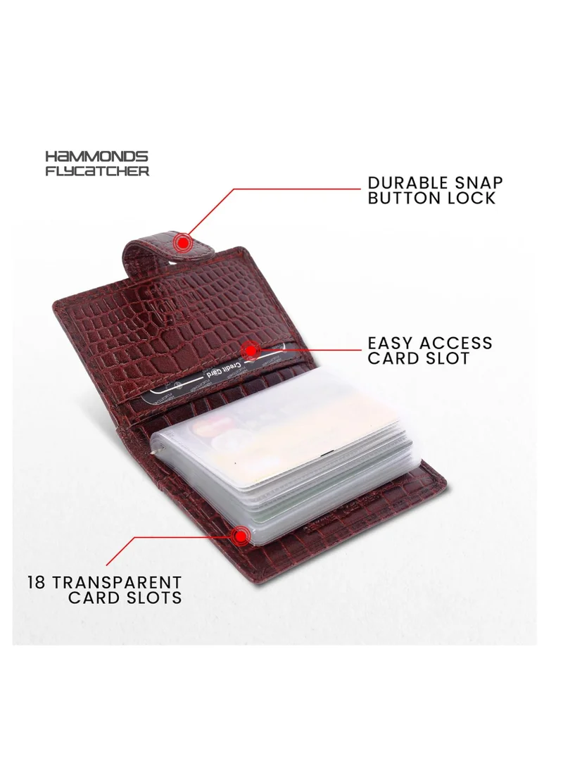 HAMMONDS FLYCATCHER Leather Card Holder for Men and Women - RFID Protected Card Wallet with 18 Card Slots - Gift for Men & Women - Croc Redwood | CC602_CR_LNBR | FWL2