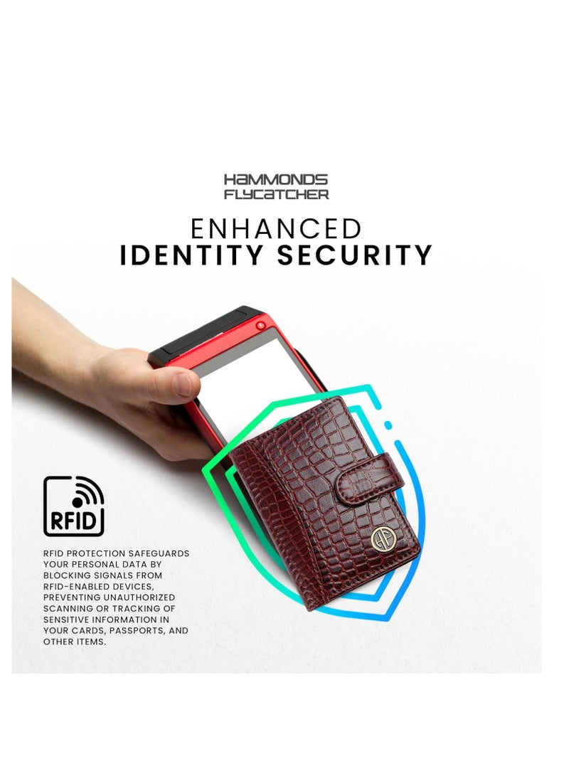  هاموندز فلاي كاتشر حامل بطاقات جلدي للرجال والنساء - محفظة بطاقات محمية بتقنية RFID مع 18 فتحة للبطاقات - هدية للرجال والنساء - خشب التمساح الأحمر | CC602_CR_LNBR | FWL2  - Image 4