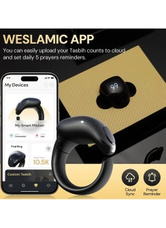 salam Smart Tasbih Ring Prayer Times Reminder electronic ring & Waterproof with Magnetic charger Black (size-20-22)  - Image 1