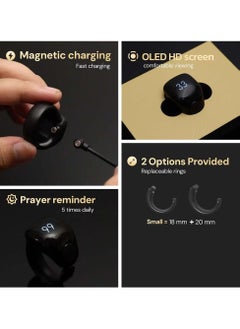 salam Smart Tasbih Ring Prayer Times Reminder electronic ring & Waterproof with Magnetic charger Black (size-20-22)  - Image 4
